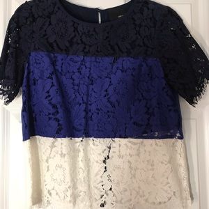 Navy and white lace blouse